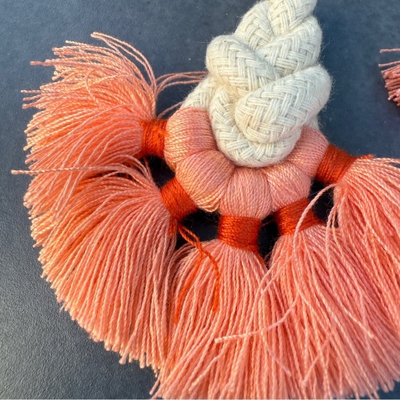 Macrame Peach Tassel Earrings – Handmade Fringe Boho Statement Jewelry - Picture 5 of 8